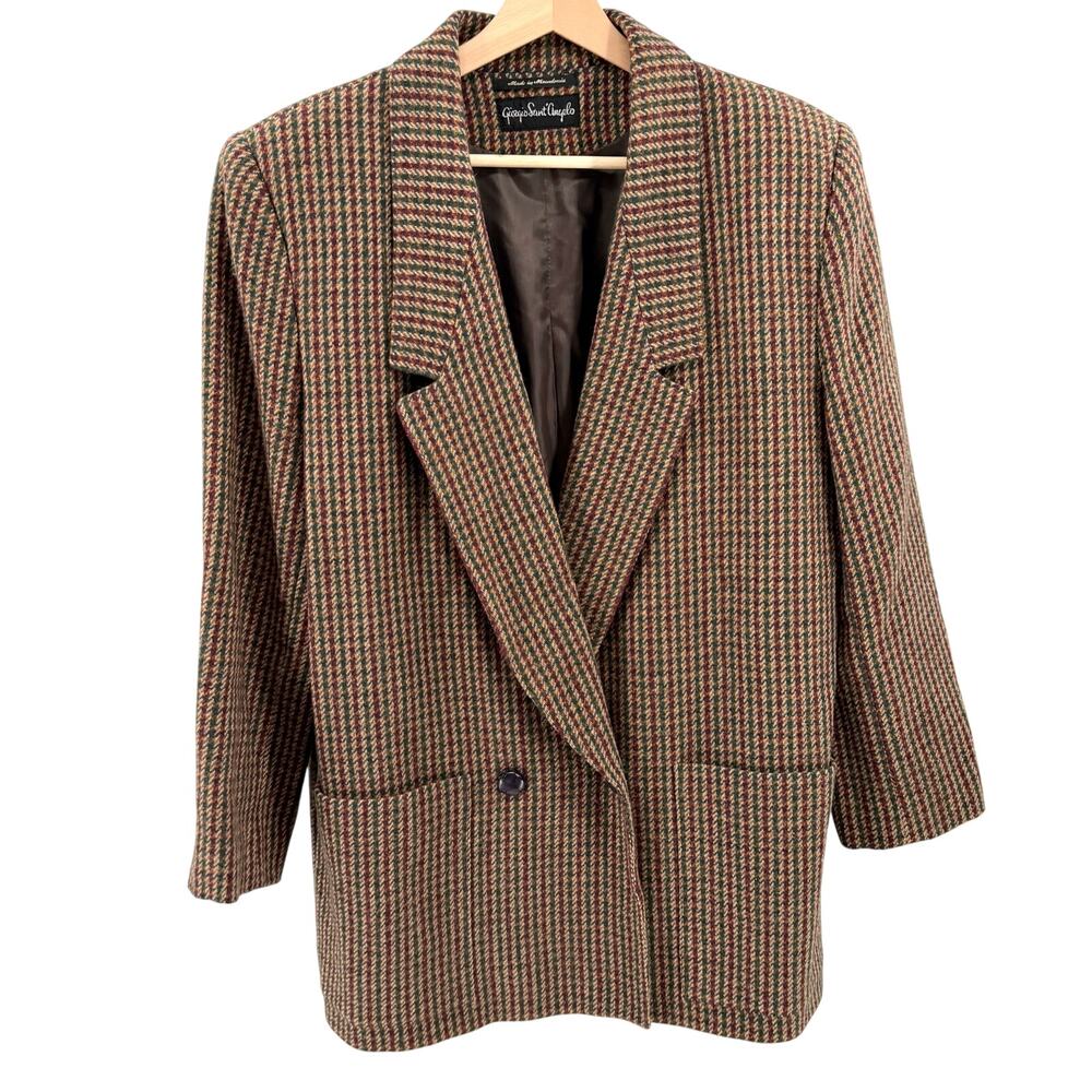 Vintage 90s Giorgio Sant'Angelo Wool Houndstooth Double Breasted Blazer